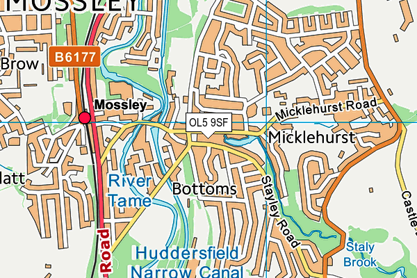 OL5 9SF map - OS VectorMap District (Ordnance Survey)