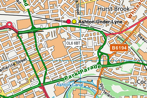 OL6 6BT map - OS VectorMap District (Ordnance Survey)