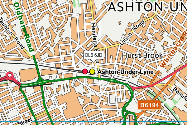 OL6 6JD map - OS VectorMap District (Ordnance Survey)