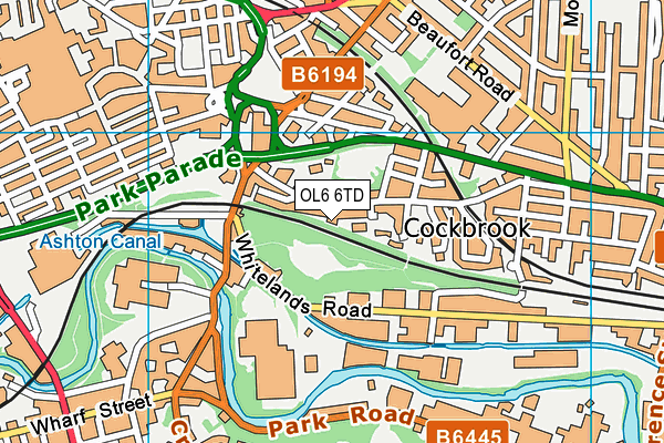 OL6 6TD map - OS VectorMap District (Ordnance Survey)