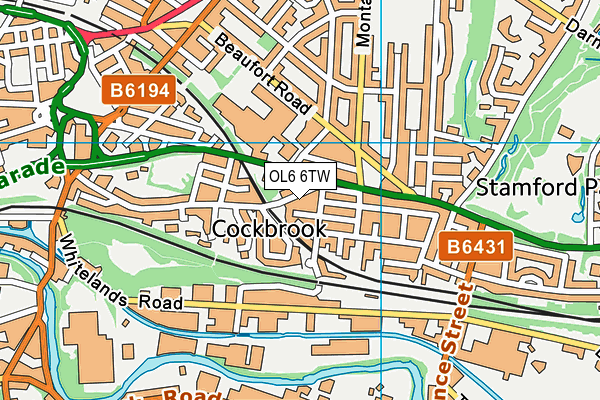 OL6 6TW map - OS VectorMap District (Ordnance Survey)