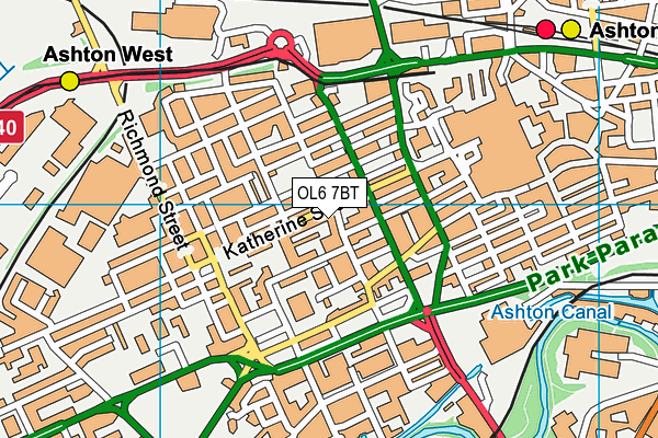 OL6 7BT map - OS VectorMap District (Ordnance Survey)