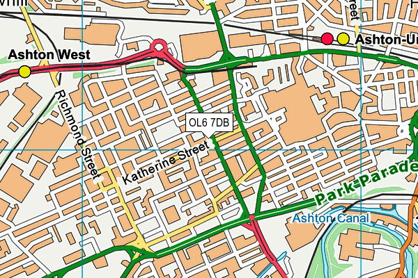 OL6 7DB map - OS VectorMap District (Ordnance Survey)