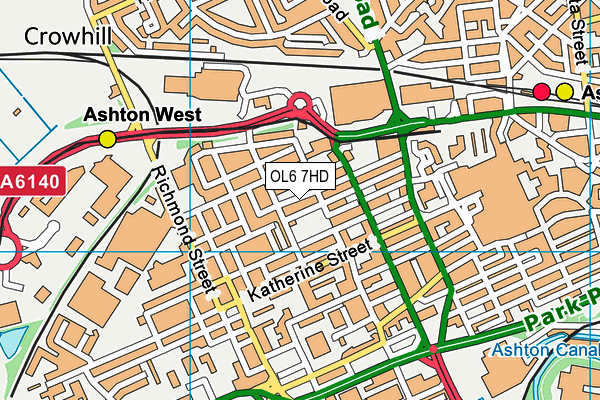 OL6 7HD map - OS VectorMap District (Ordnance Survey)