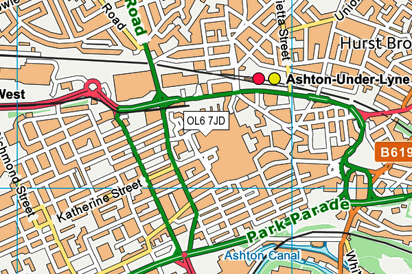 OL6 7JD map - OS VectorMap District (Ordnance Survey)