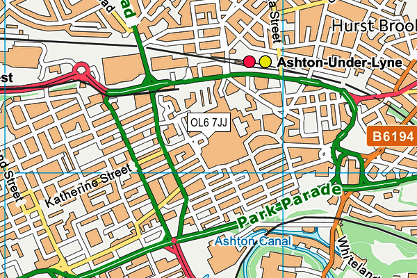 OL6 7JJ map - OS VectorMap District (Ordnance Survey)