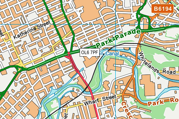 OL6 7PF map - OS VectorMap District (Ordnance Survey)