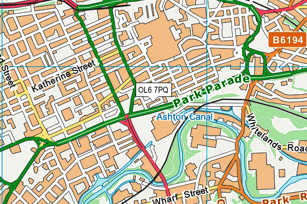 OL6 7PQ map - OS VectorMap District (Ordnance Survey)