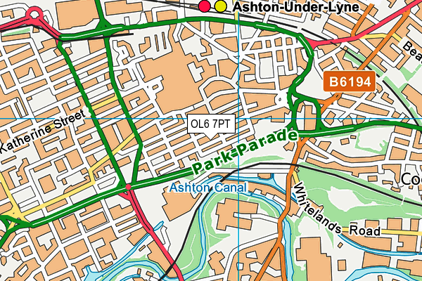 OL6 7PT map - OS VectorMap District (Ordnance Survey)