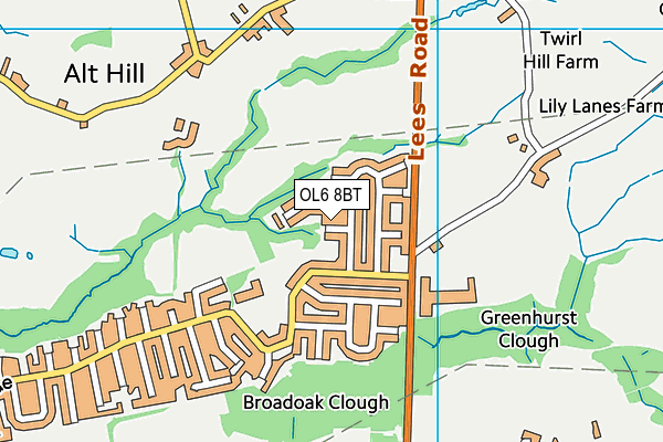 OL6 8BT map - OS VectorMap District (Ordnance Survey)