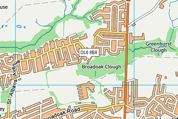 OL6 8BX map - OS VectorMap District (Ordnance Survey)