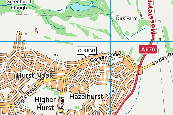 OL6 9AU map - OS VectorMap District (Ordnance Survey)