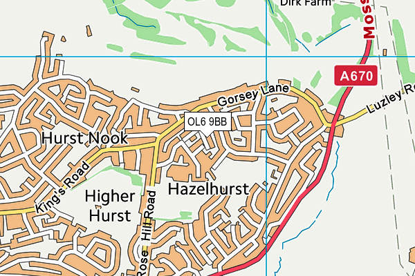 OL6 9BB map - OS VectorMap District (Ordnance Survey)