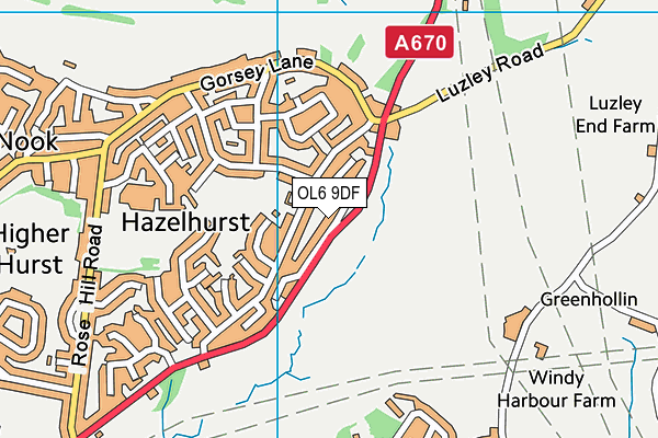 OL6 9DF map - OS VectorMap District (Ordnance Survey)