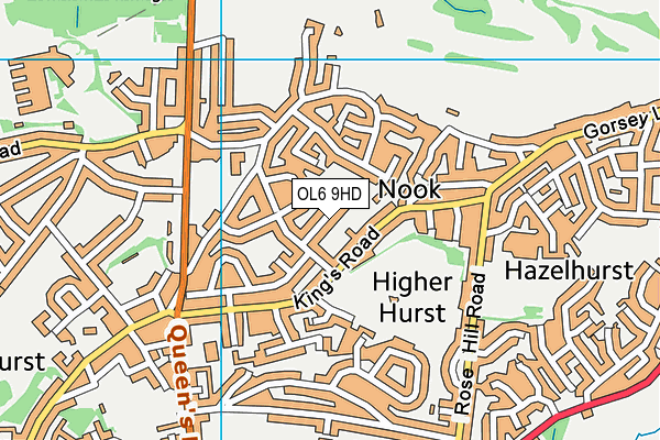OL6 9HD map - OS VectorMap District (Ordnance Survey)