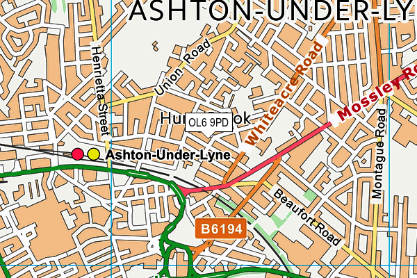 OL6 9PD map - OS VectorMap District (Ordnance Survey)