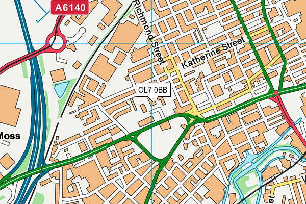 OL7 0BB map - OS VectorMap District (Ordnance Survey)