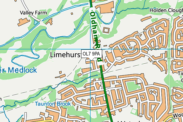 OL7 9PA map - OS VectorMap District (Ordnance Survey)