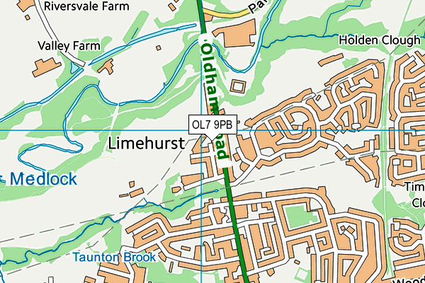 OL7 9PB map - OS VectorMap District (Ordnance Survey)