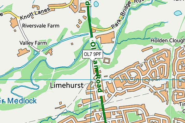 OL7 9PF map - OS VectorMap District (Ordnance Survey)