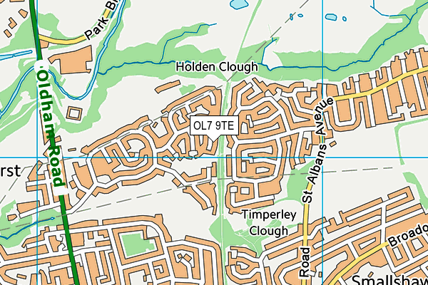 OL7 9TE map - OS VectorMap District (Ordnance Survey)