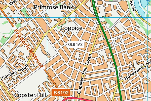 OL8 1AS map - OS VectorMap District (Ordnance Survey)
