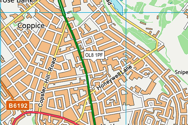 OL8 1PF map - OS VectorMap District (Ordnance Survey)