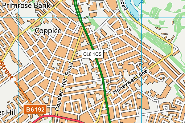 OL8 1QS map - OS VectorMap District (Ordnance Survey)