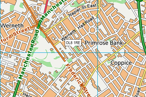 OL8 1RE map - OS VectorMap District (Ordnance Survey)