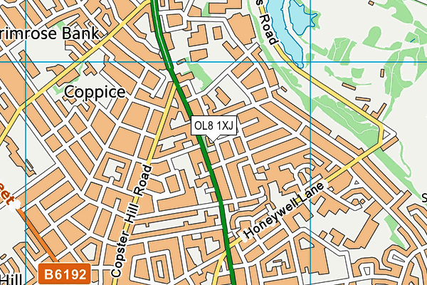OL8 1XJ map - OS VectorMap District (Ordnance Survey)