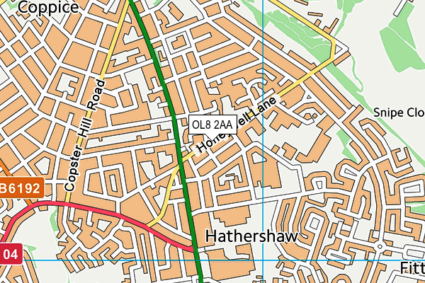 Honeywell Lane Methodist Church map (OL8 2AA) - OS VectorMap District (Ordnance Survey)