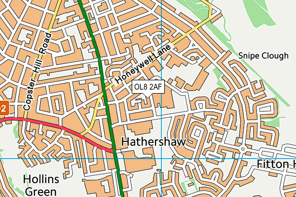 OL8 2AF map - OS VectorMap District (Ordnance Survey)