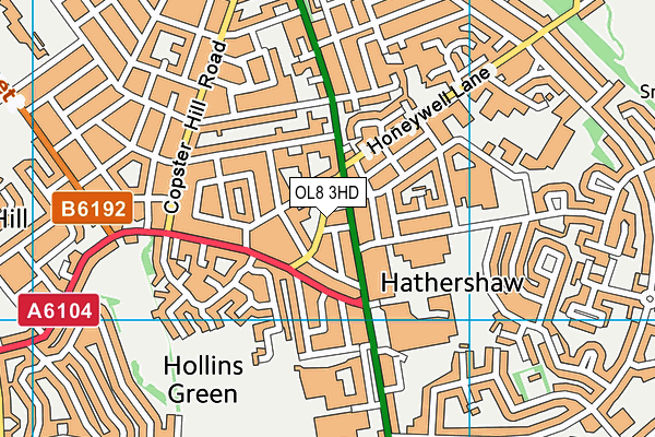 OL8 3HD map - OS VectorMap District (Ordnance Survey)