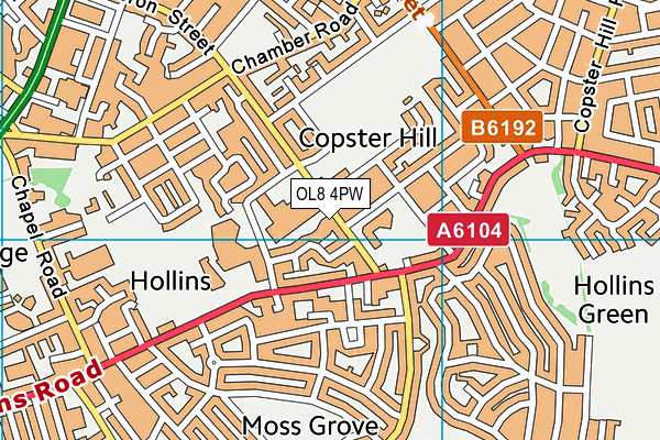 OL8 4PW map - OS VectorMap District (Ordnance Survey)