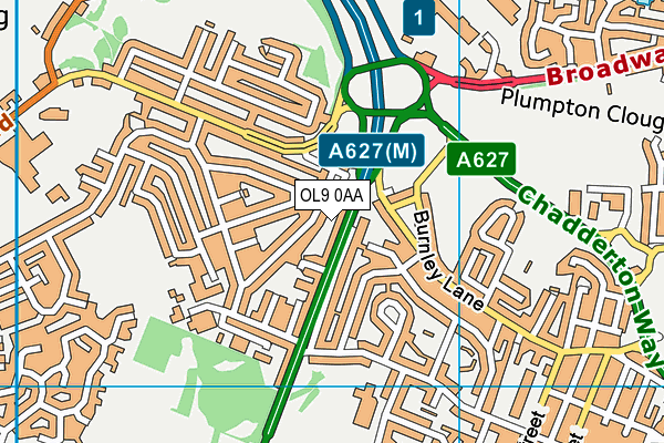 OL9 0AA map - OS VectorMap District (Ordnance Survey)