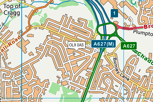 OL9 0AS map - OS VectorMap District (Ordnance Survey)