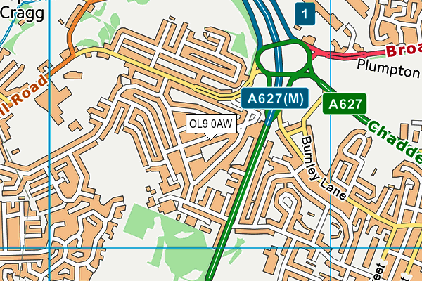 OL9 0AW map - OS VectorMap District (Ordnance Survey)