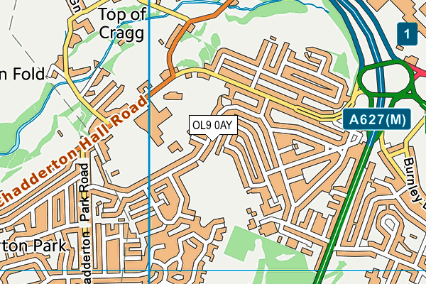 OL9 0AY map - OS VectorMap District (Ordnance Survey)