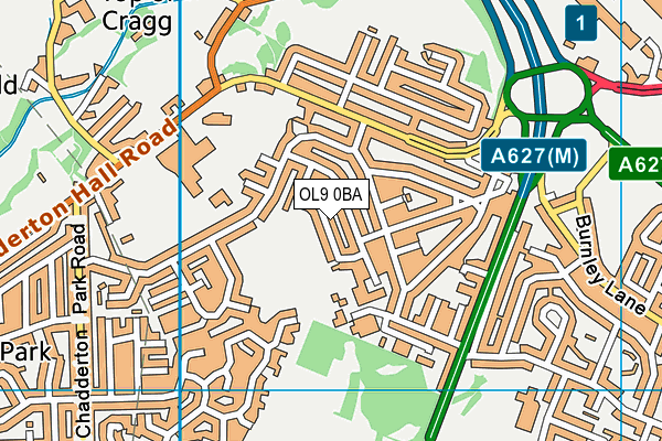OL9 0BA map - OS VectorMap District (Ordnance Survey)