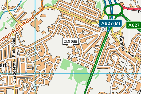 OL9 0BB map - OS VectorMap District (Ordnance Survey)