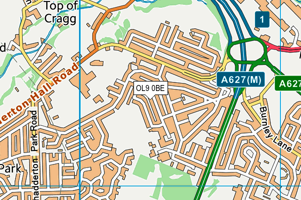 OL9 0BE map - OS VectorMap District (Ordnance Survey)