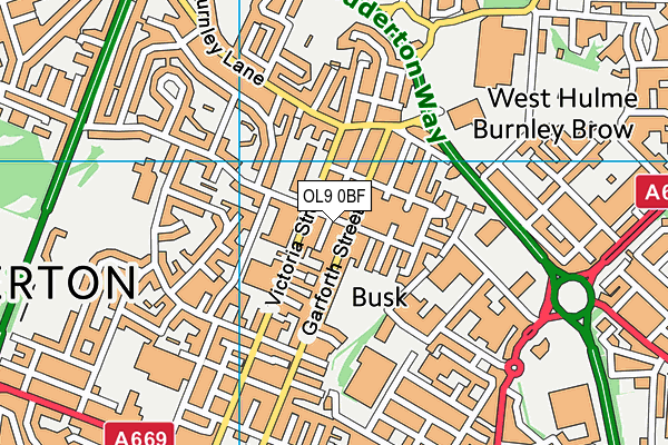 OL9 0BF map - OS VectorMap District (Ordnance Survey)