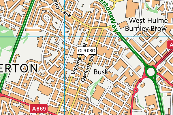 OL9 0BG map - OS VectorMap District (Ordnance Survey)