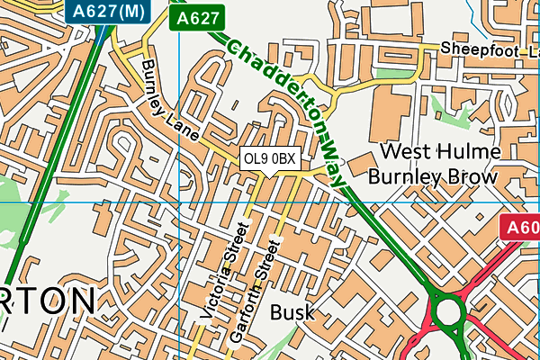 OL9 0BX map - OS VectorMap District (Ordnance Survey)