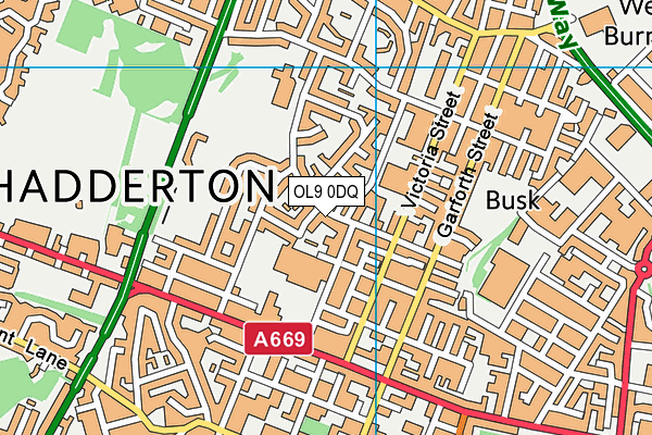 OL9 0DQ map - OS VectorMap District (Ordnance Survey)