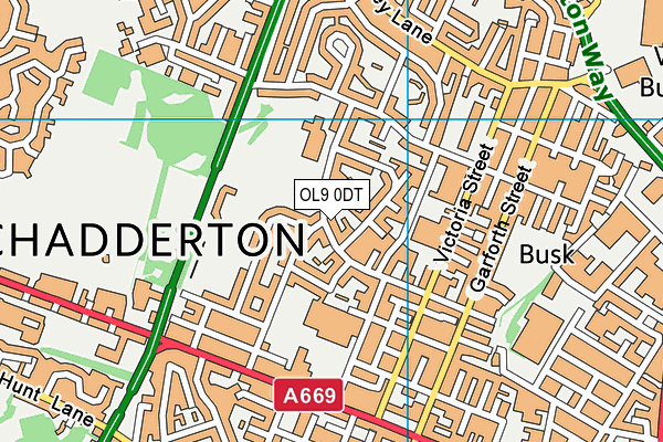 OL9 0DT map - OS VectorMap District (Ordnance Survey)