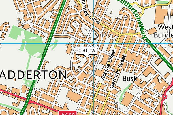 OL9 0DW map - OS VectorMap District (Ordnance Survey)