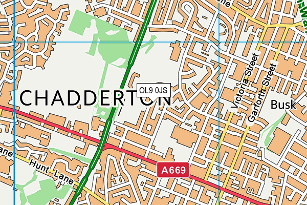 OL9 0JS map - OS VectorMap District (Ordnance Survey)