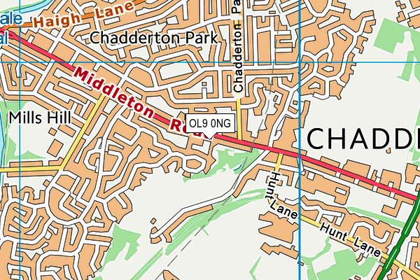 OL9 0NG map - OS VectorMap District (Ordnance Survey)