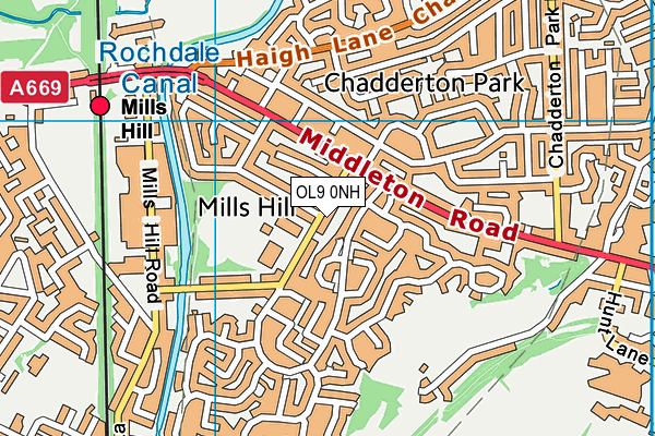 Mills Hill Primary School map (OL9 0NH) - OS VectorMap District (Ordnance Survey)